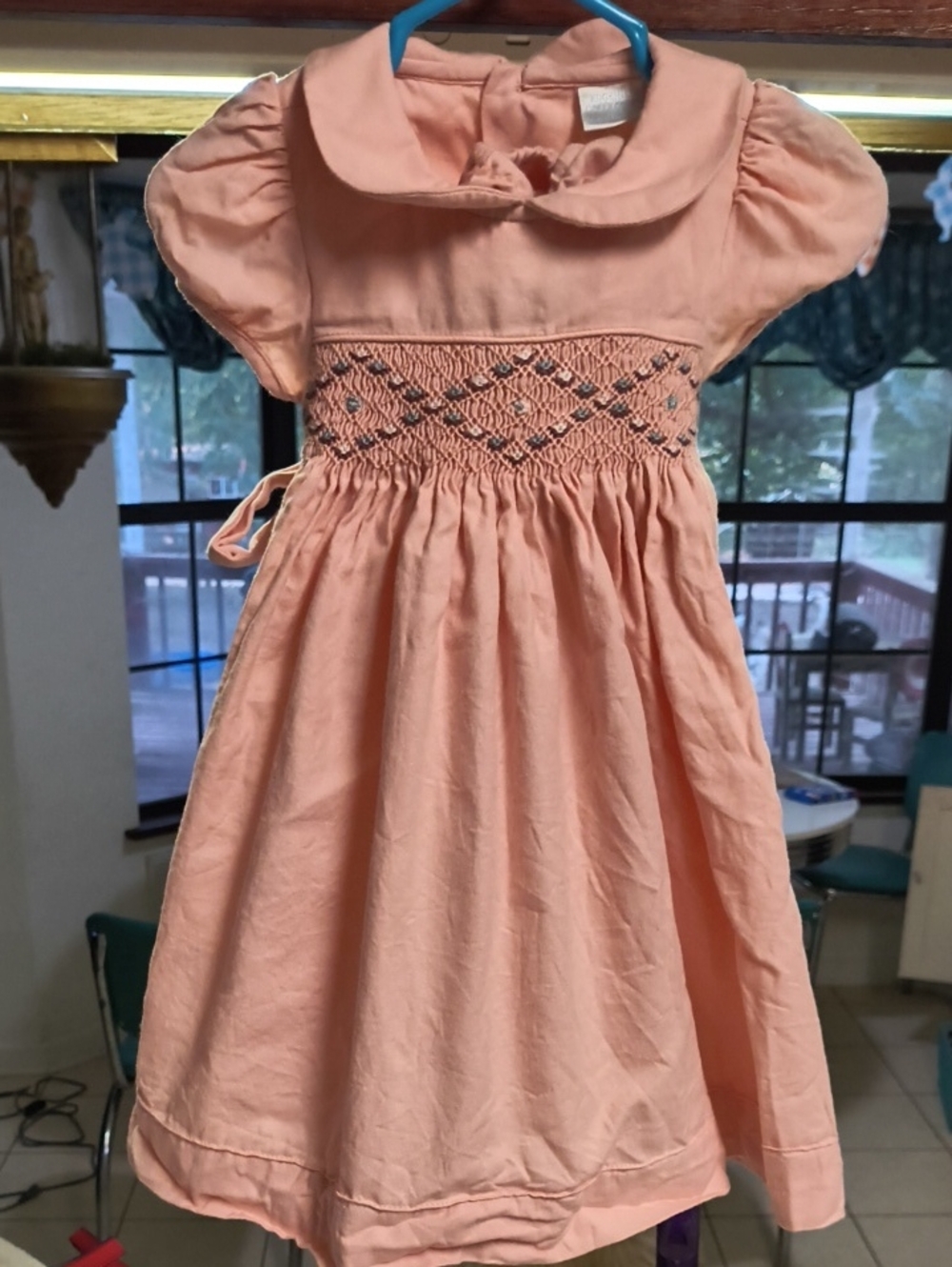 Girls Pink Smocked Cotton Dress with Peter Pan Collar Sz 18mn EUC.